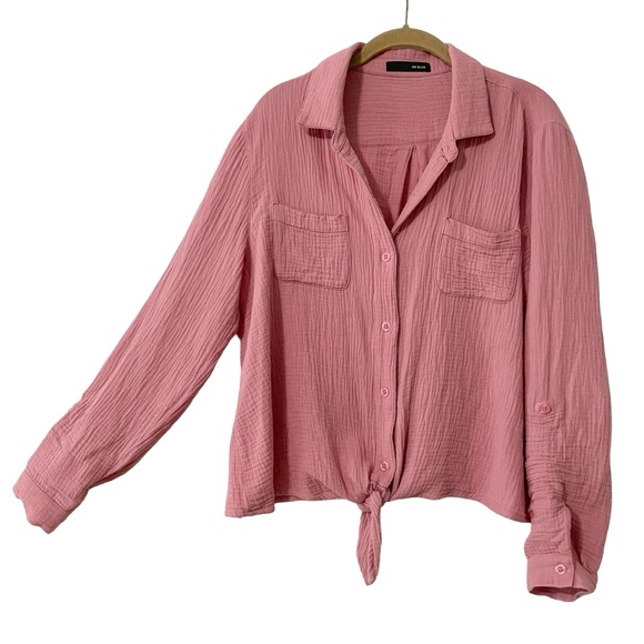 on blue Tops - Cotton Gauze Button Down Top